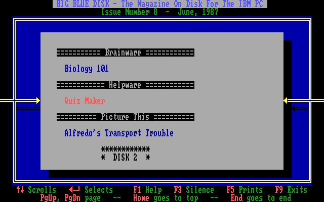 Big Blue Disk #8 (DOS) screenshot: Main menu 2