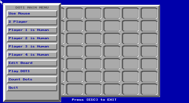 Dots (DOS) screenshot: The start of a game. The game loads to this screen. When the number of players is selected they are prompted for their name(s)