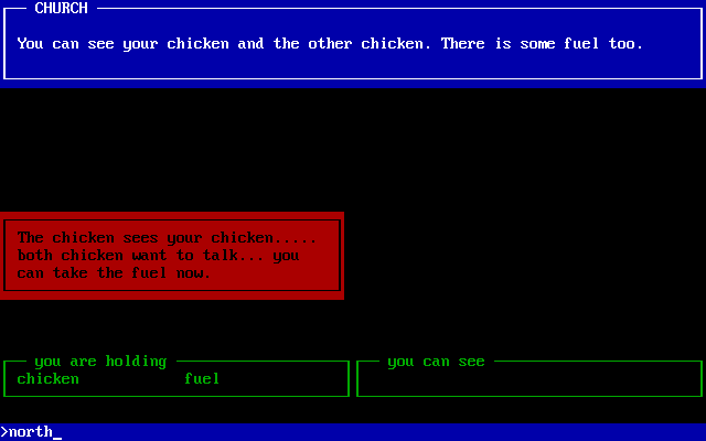 Intergalactic Life (DOS) screenshot: Distracting the chickens