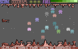 Xargon's Revenge (Commodore 16, Plus/4) screenshot: Keep blasting