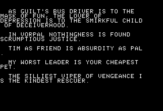 Jabbertalky (Apple II) screenshot: Free Verse