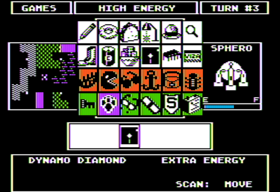 Robot Rascals (Apple II) screenshot: Scanning for an Item