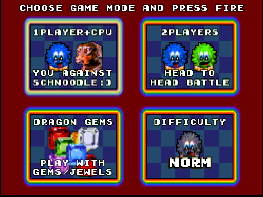 Dweebs Drop (ZX Spectrum Next) screenshot: Game modes.