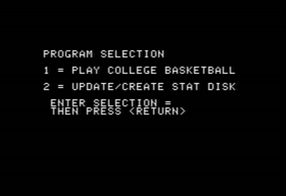 Pure-Stat College Basketball (Apple II) screenshot: Main Menu