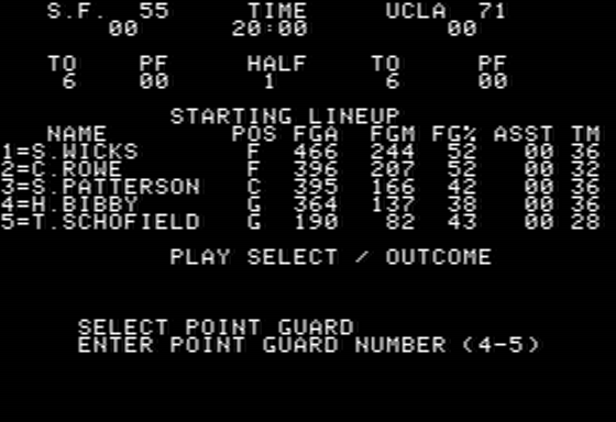 Pure-Stat College Basketball (Apple II) screenshot: Planning my Offence