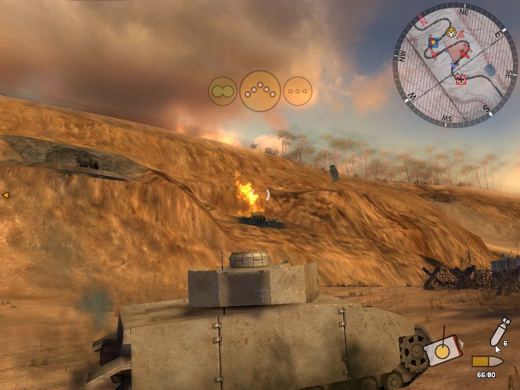 Dunes of War (Windows) screenshot: A small road, lot's of anti-tank weapons...what a bad day.