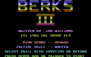 Berks 3: They're Angry! (Commodore 16, Plus/4) screenshot: Title Screen