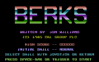 Berks (Commodore 16, Plus/4) screenshot: Title Screen