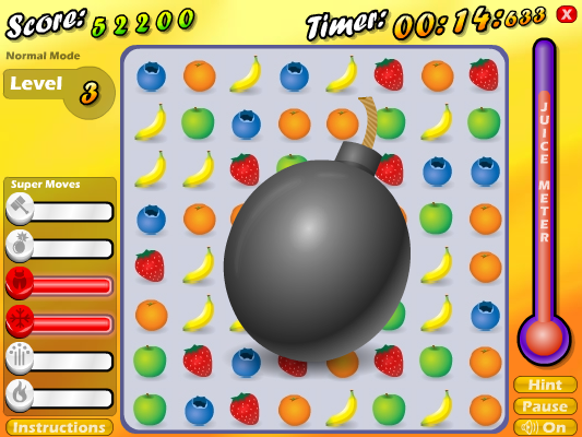 Fruit Smash (Windows) screenshot: Normal mode: use supermove of bomb