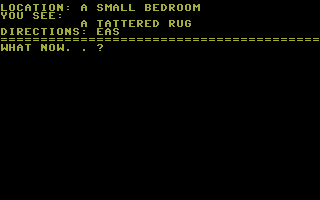 Mansion: Adventure 1 (Commodore 16, Plus/4) screenshot: In a small bedroom