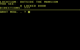 Mansion: Adventure 1 (Commodore 16, Plus/4) screenshot: Outside the mansion