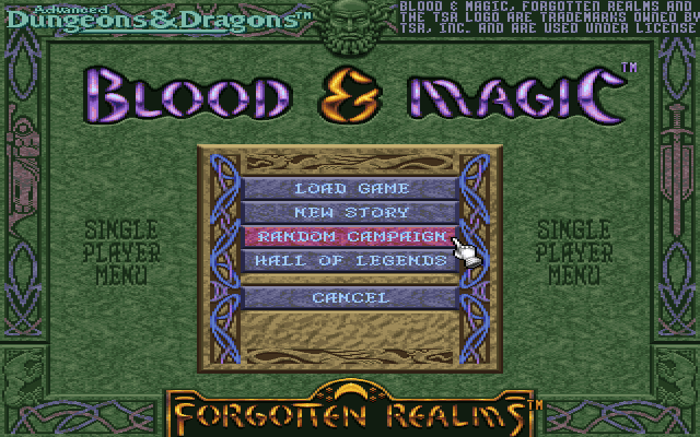 Blood & Magic (DOS) screenshot: When you complete all 5 stories you will unlock the random campaign, fought on all 15 maps.