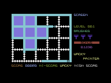 Lone Survivor / Wacky Painter (Commodore 16, Plus/4) screenshot: Wacky Painter: Squares getting painted