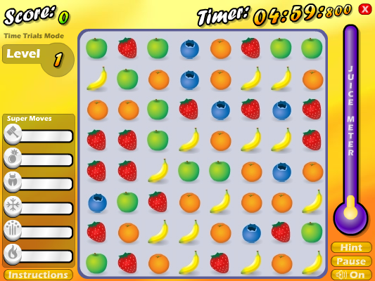 Fruit Smash (Windows) screenshot: Time trials mode: start of a game with 5 minutes