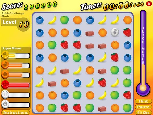 Fruit Smash (Windows) screenshot: Brick challenge mode: at level 10