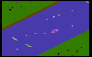 Canoe Slalom (Commodore 16, Plus/4) screenshot: Go through the flags