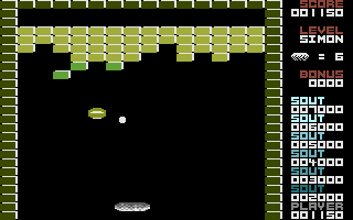 Arthur Noid (Commodore 16, Plus/4) screenshot: A barrel falling