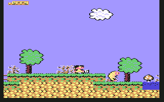 Terry's Big Adventure (Commodore 64) screenshot: If you get all the letters, you become invincible for a few seconds