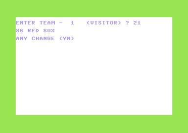 Full Count Baseball (Commodore 64) screenshot: Choosing your Team