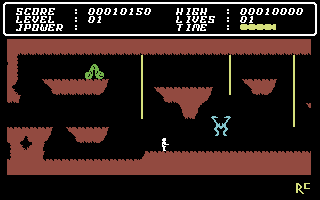 Cave Fighter (Commodore 64) screenshot: Avoid or shoot the creatures