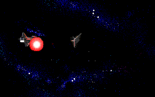 Frantis: Mission II (DOS) screenshot: The protagonist's ship is hit...