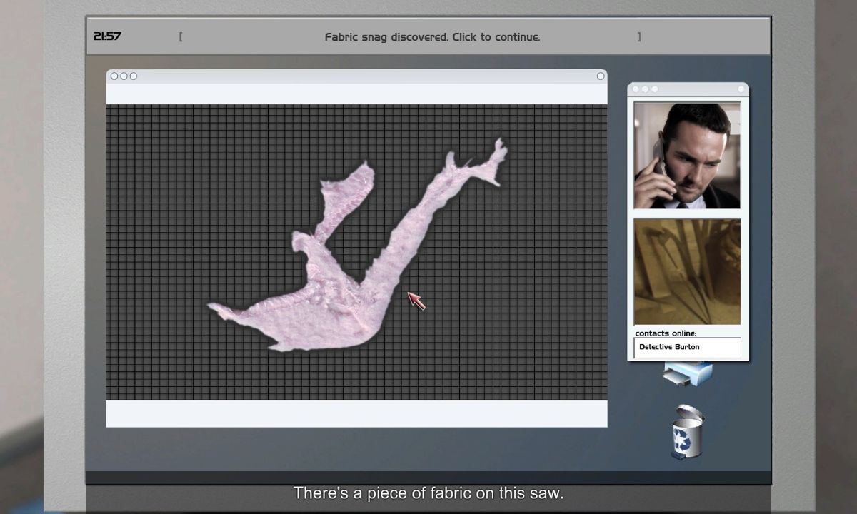 Casebook: Episode 0 - The Missing Urn (Windows) screenshot: Analyzing a piece of fabric