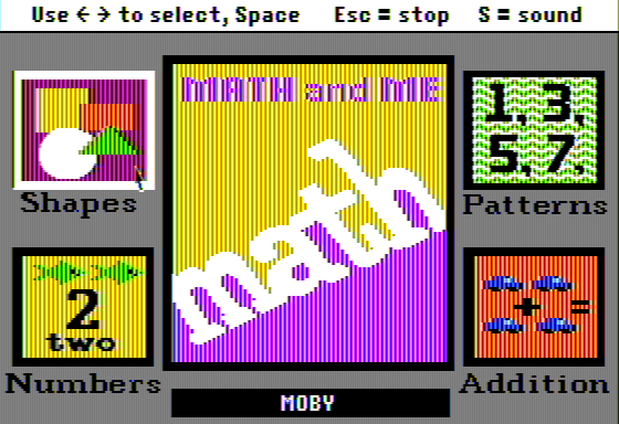 Math and Me (Apple II) screenshot: Main Menu