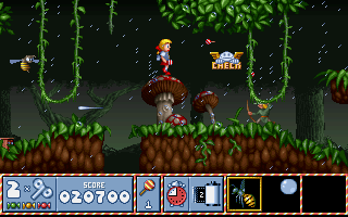 Lollypop (DOS) screenshot: Level 3: The Rainy Forest.