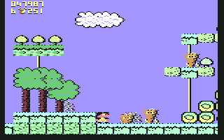 Terry's Big Adventure (Commodore 64) screenshot: Looks like the carrot isn't fond of getting hit