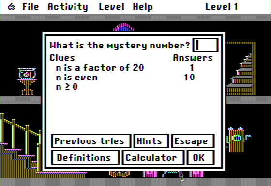 Math Blaster Mystery (Apple II) screenshot: My Clues Discovered