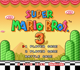 Super Mario All-Stars + Super Mario World (SNES) screenshot: Super Mario Bros. 3 title screen.