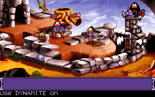 Goblins Quest 3 (DOS) screenshot: Wynnona is a tough girl and makes dynamite!