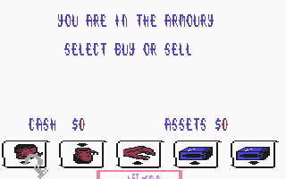 Tai-Pan (Commodore 64) screenshot: In the armoury