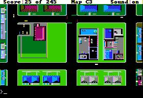 Police Quest: In Pursuit of the Death Angel (Apple II) screenshot: Cruising the streets of Lytton.