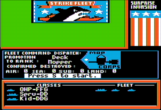 Strike Fleet (Apple II) screenshot: Final Mission Rating