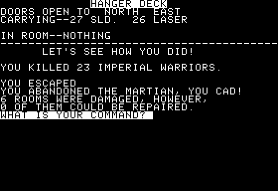 Space Adventure (Apple II) screenshot: Final Score