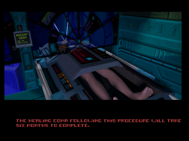System Shock (DOS) screenshot: FMV intro: undergoing a cybernetic enhancement surgery (CD version)