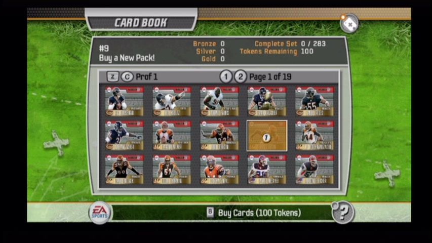 Madden NFL 07 (Wii) screenshot: There's a card collecting/trading metagame here. Buy cards with awarded points.