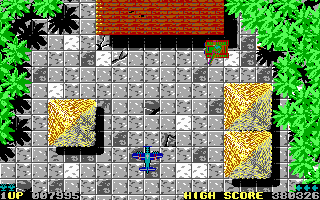 Sky Shark (DOS) screenshot: Enemy base in jungle