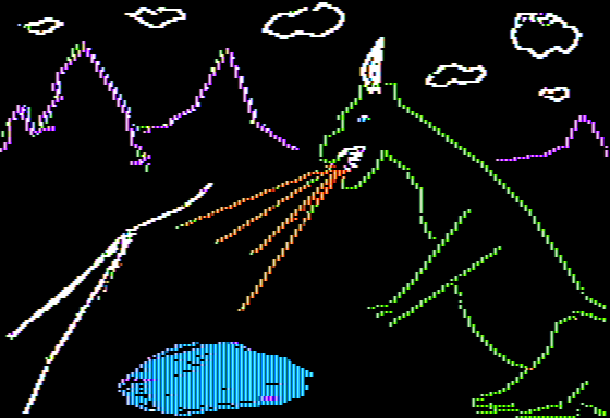 The Quest for the Holy Grail (Apple II) screenshot: Encountering a Dragon