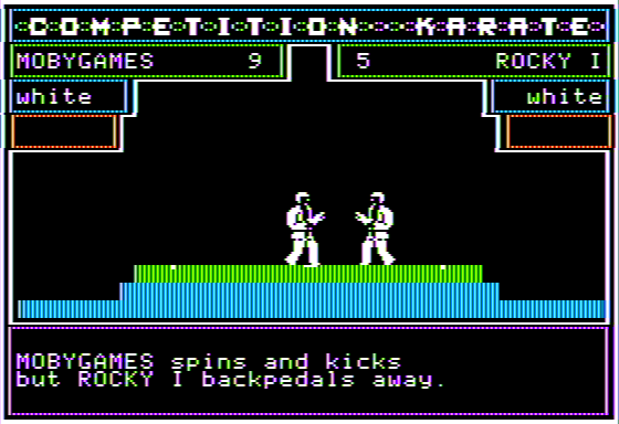 Competition Karate (Apple II) screenshot: My Spinning Kick Misses