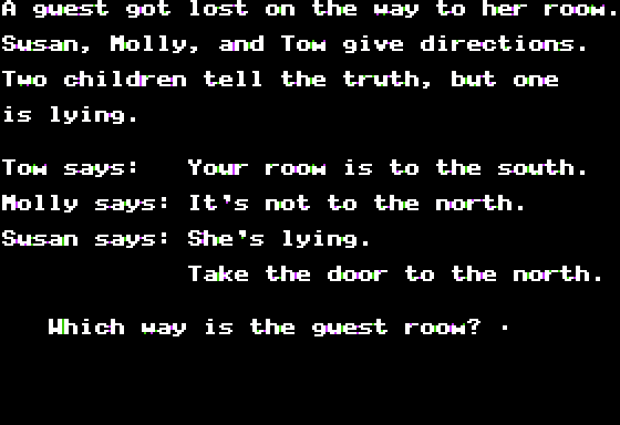 Mind Castle I (Apple II) screenshot: Who's lying?