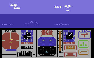 Harrier Mission (Commodore 64) screenshot: Flying over the sea.