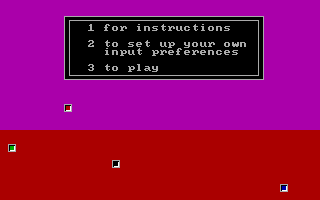 Berlin Wall (DOS) screenshot: The game's menu. The background colour changes constantly, here it started red which is being replaced as the new cyan colour scrolls down from the top