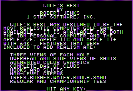 Golf's Best: St. Andrews - The Home of Golf (Apple II) screenshot: Introduction