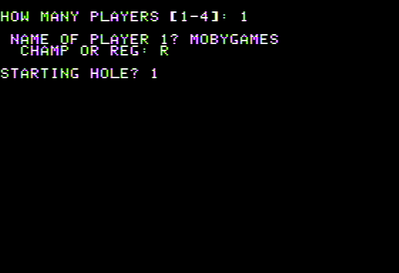 Golf's Best: St. Andrews - The Home of Golf (Apple II) screenshot: Setting up a Game