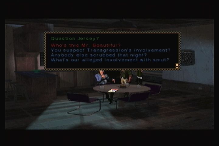 Hell: A Cyberpunk Thriller (3DO) screenshot: "Examine" menu lists items within the room and narrates their description.