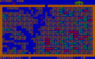 Archeodroid (DOS) screenshot: Sighting the crushed remains of my predecessor droid.