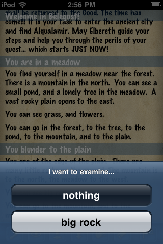 Belegost (iPhone) screenshot: Picking a subject from a menu