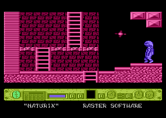 Naturix (Atari 8-bit) screenshot: Screen of a location near the beginning of the game.
